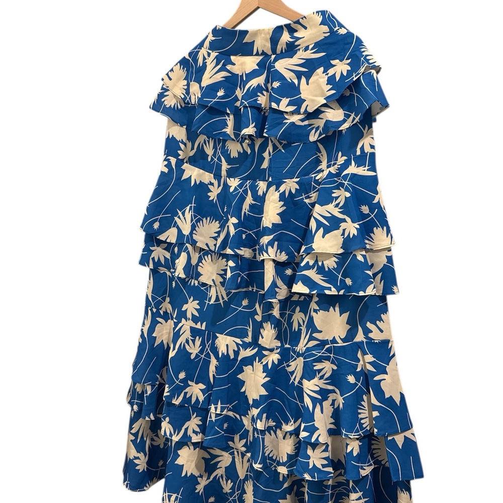 Blue and Cream Floral Ruffle maxi skirt